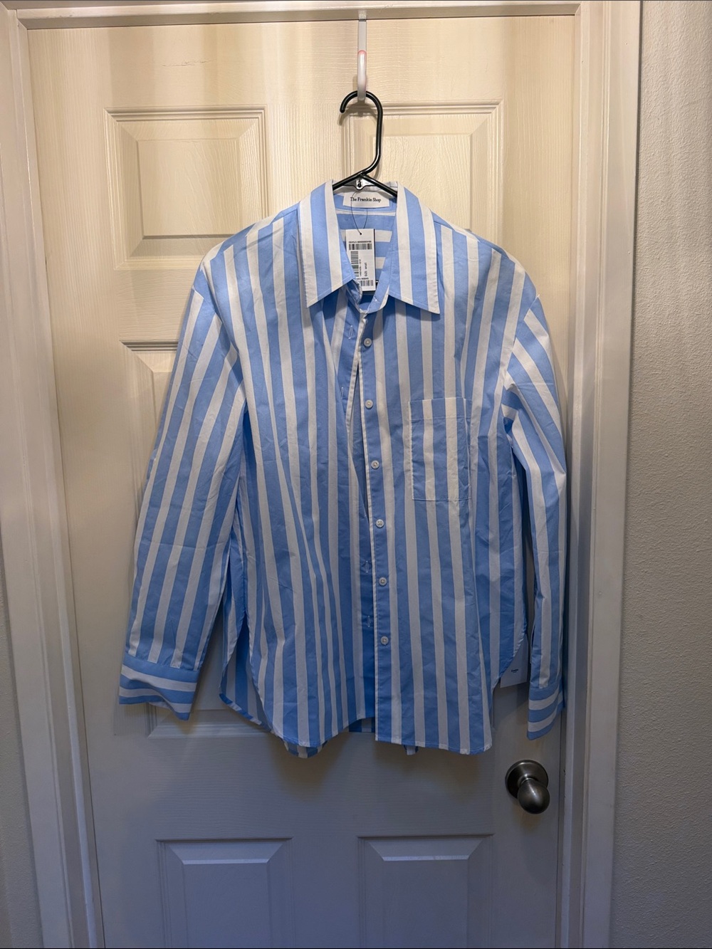 Blue and White Vertical Stripe Button-Up Shirt by The Frankie Shop!